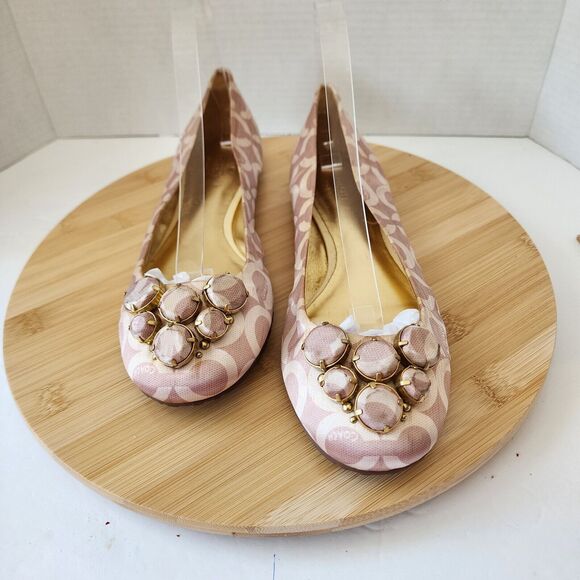 Coach Sonnet Ballet Flats Satin/Polyester Uppers Gold Hardware Rare Vintage Sz10 - Picture 1 of 16